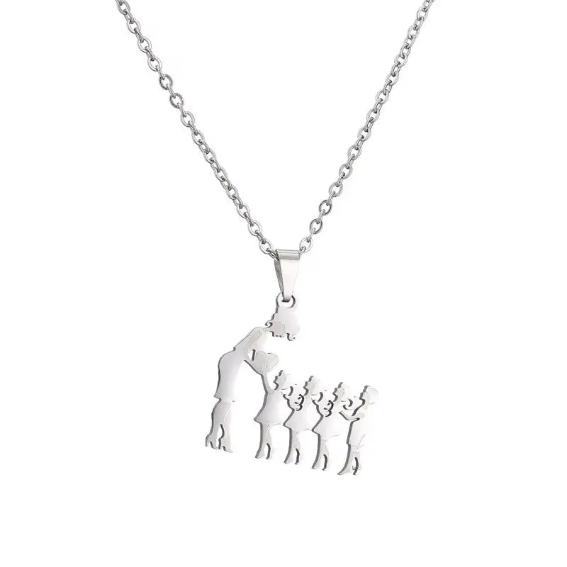 Collier Cœur Maman & Enfants en Acier Inoxydable