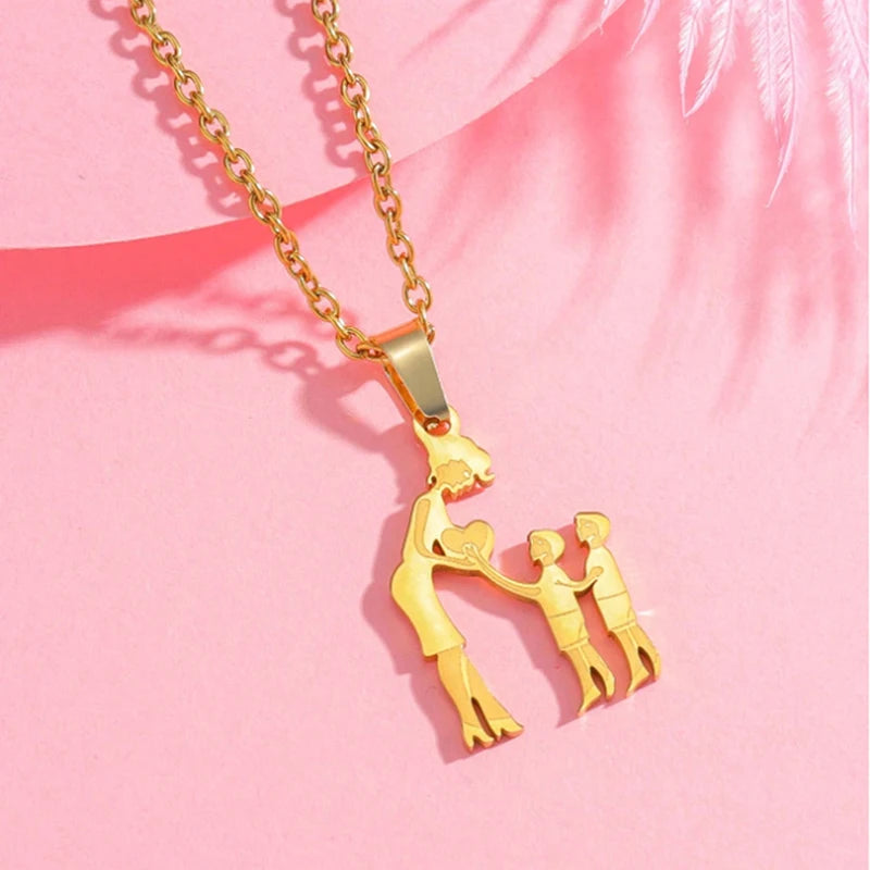 Collier Cœur Maman & Enfants en Acier Inoxydable