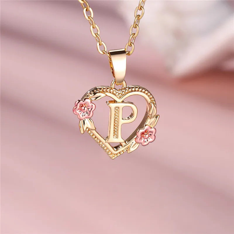 Collier Initiale Fleur A-Z Plaqué Or Femme