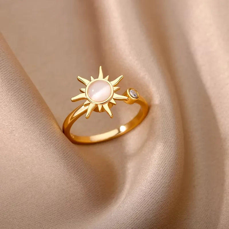 detail anneau rotatif bague spinner tournesol femme