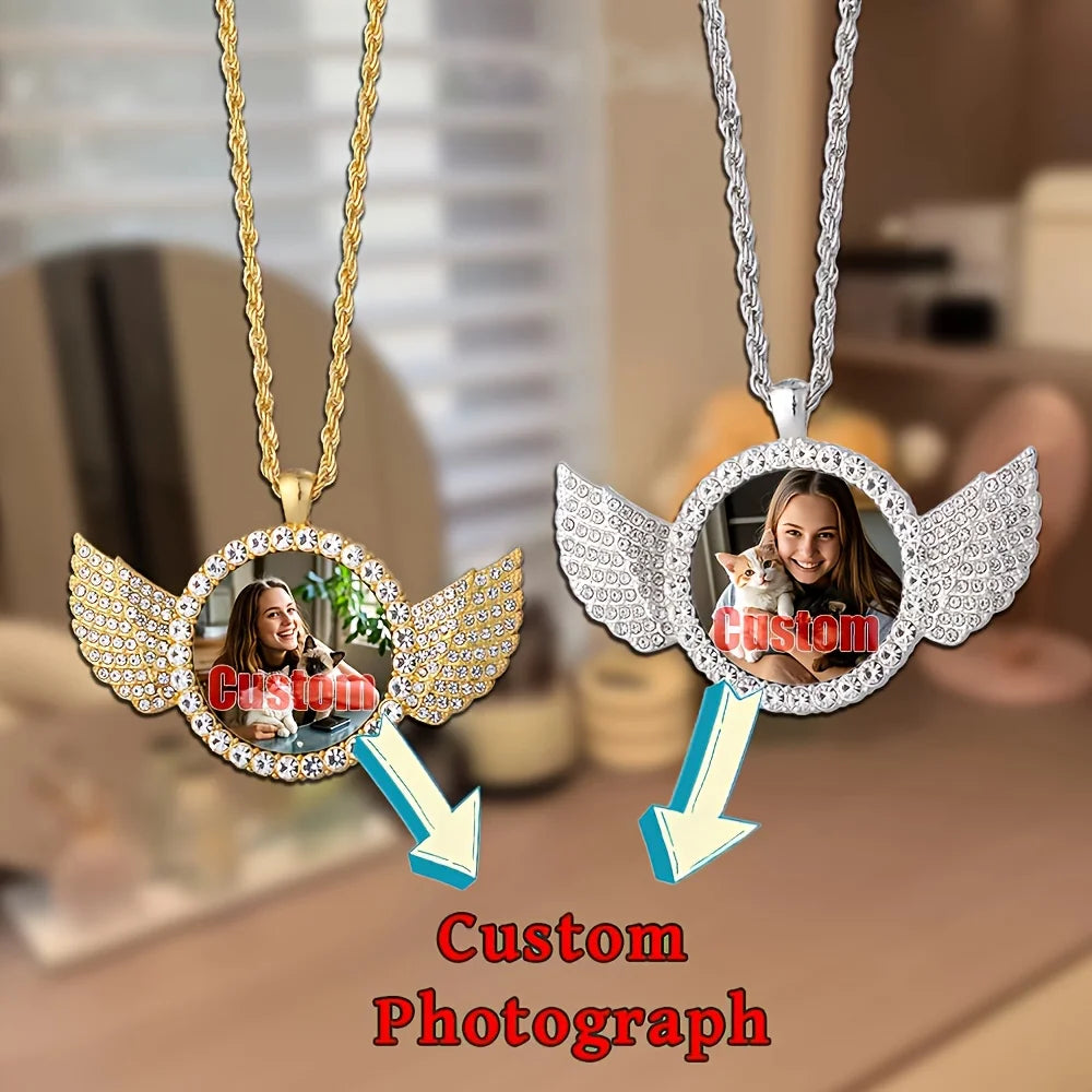 collier photo ailes ange porte au cou femme cadeau emouvant
