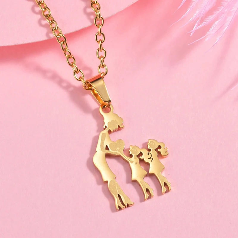 Collier Cœur Maman & Enfants en Acier Inoxydable