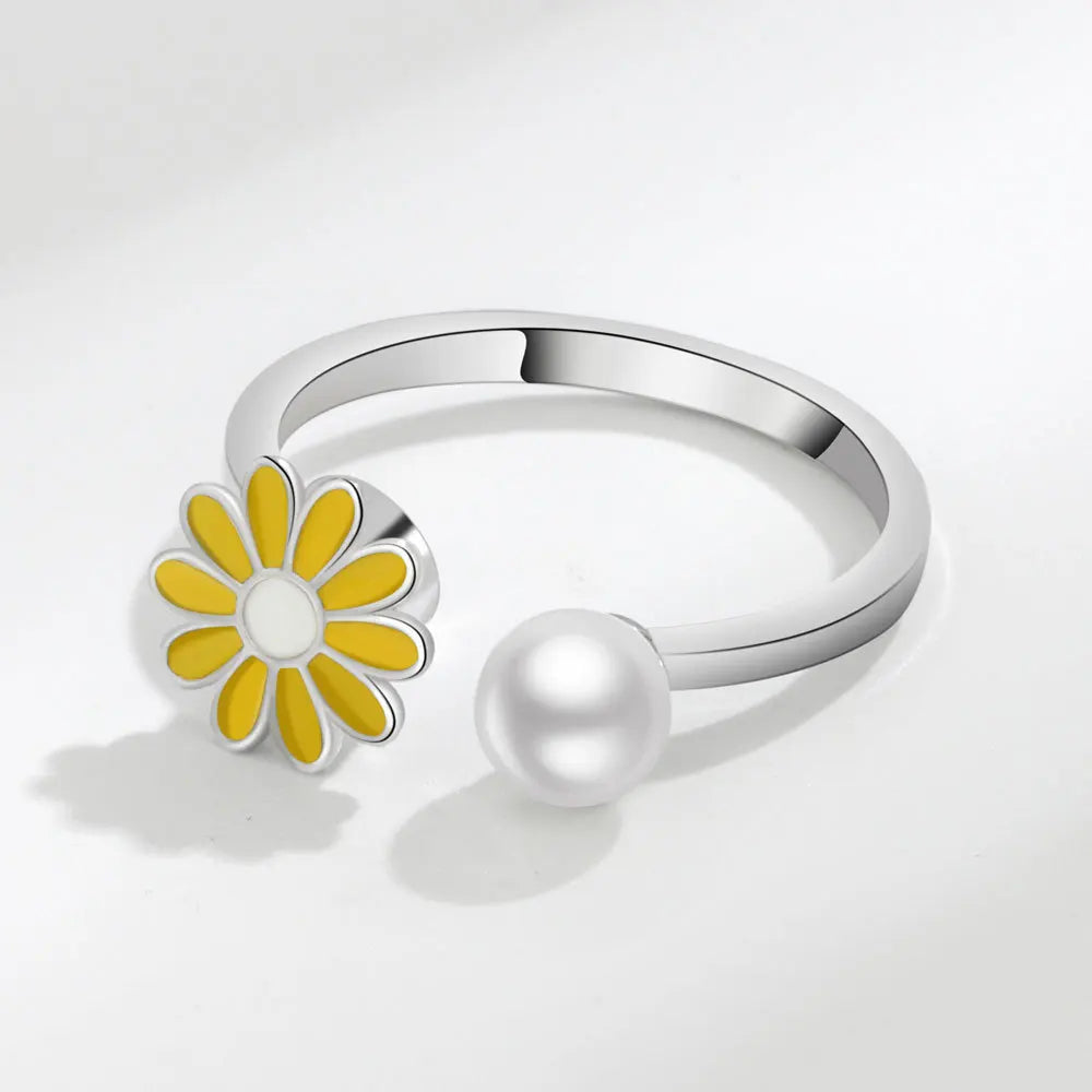 bague spinner tournesol zircon argent 925 cadeau maison des emotions