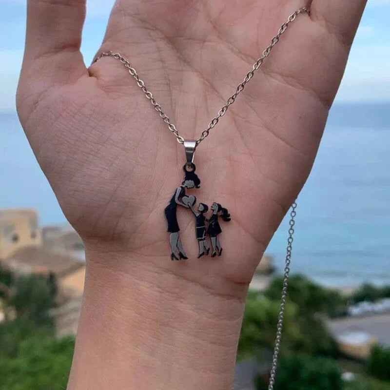 Collier Cœur Maman & Enfants en Acier Inoxydable