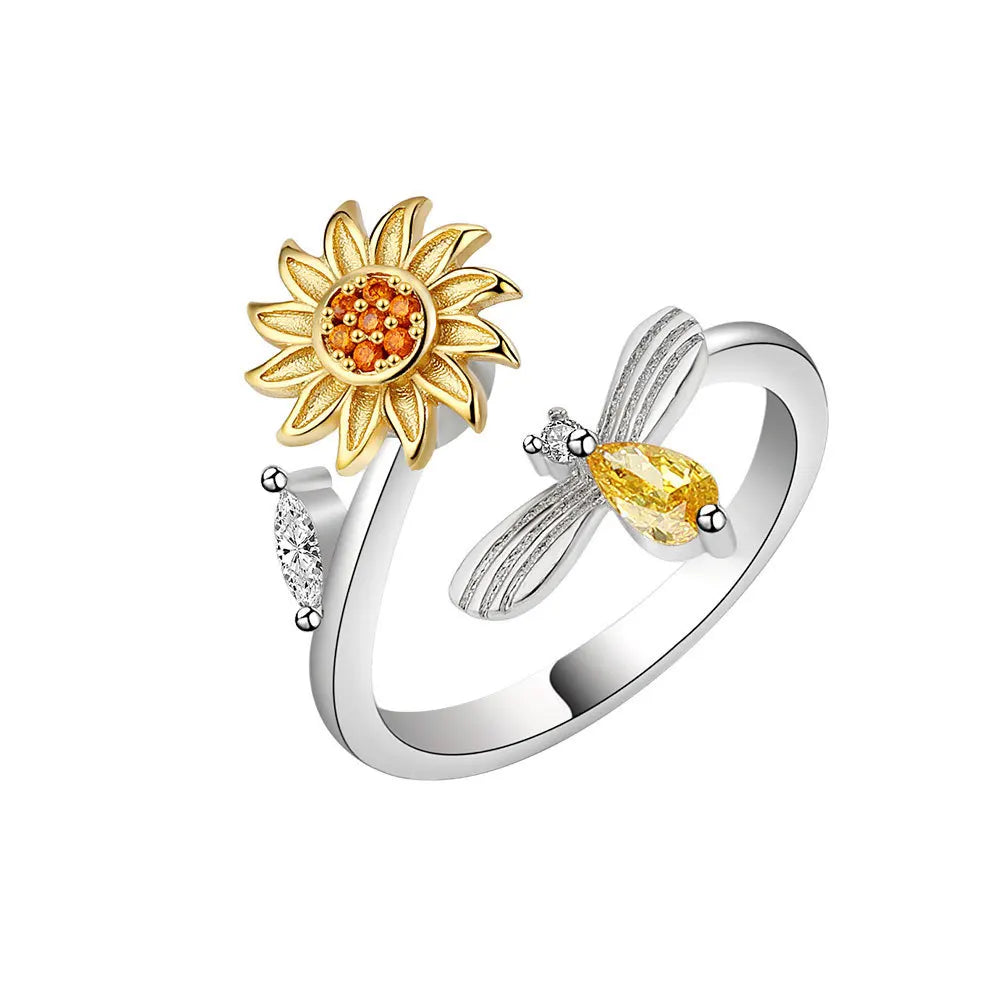 bague spinner tournesol argent zircon cadeau original femme