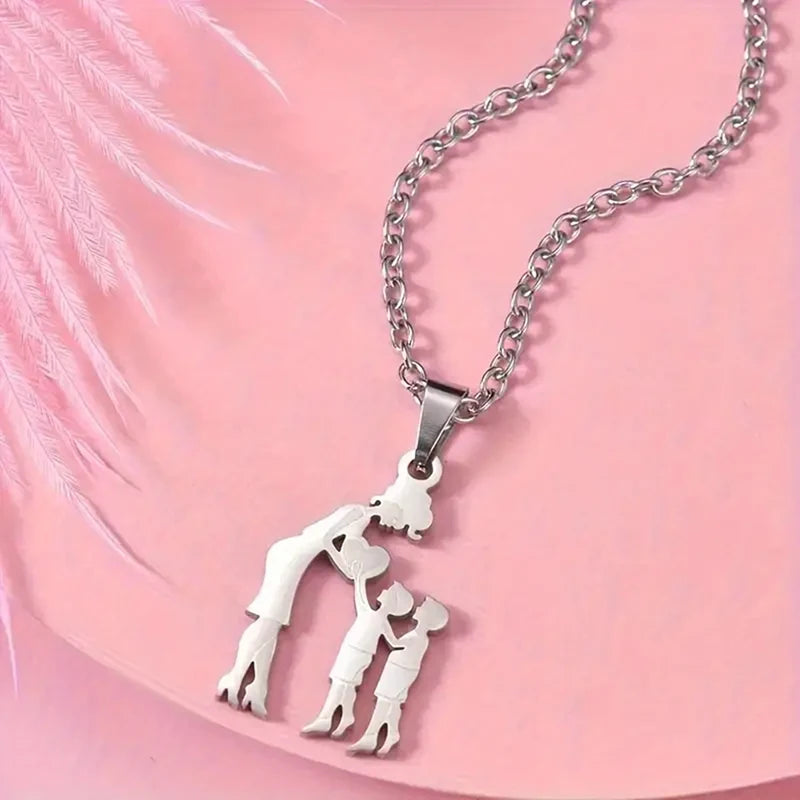Collier Cœur Maman & Enfants en Acier Inoxydable