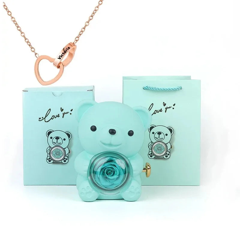ours rose eternelle collier grave cadeau romantique maison des emotions