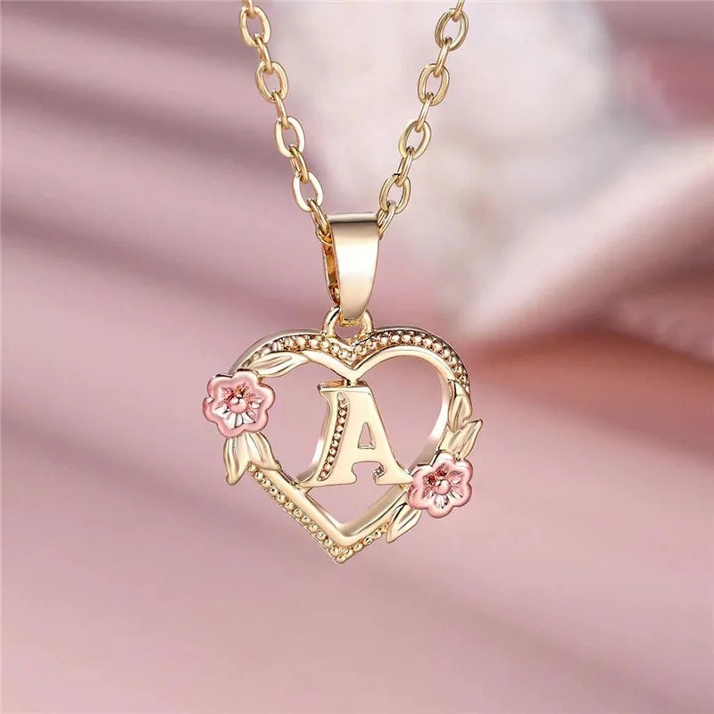 Collier Initiale Fleur A-Z Plaqué Or Femme