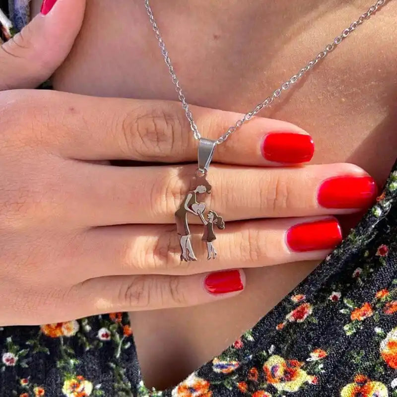 Collier Cœur Maman & Enfants en Acier Inoxydable