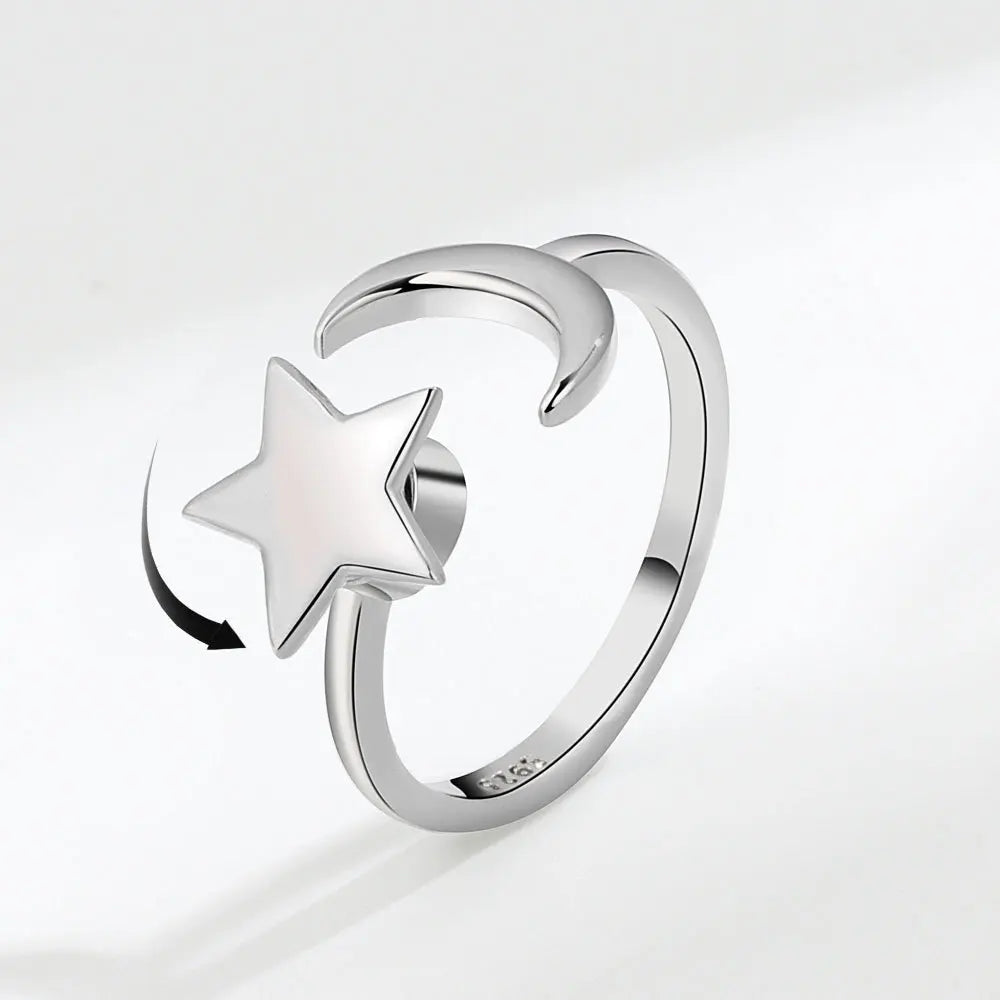 detail anneau rotatif bague lune argent 925