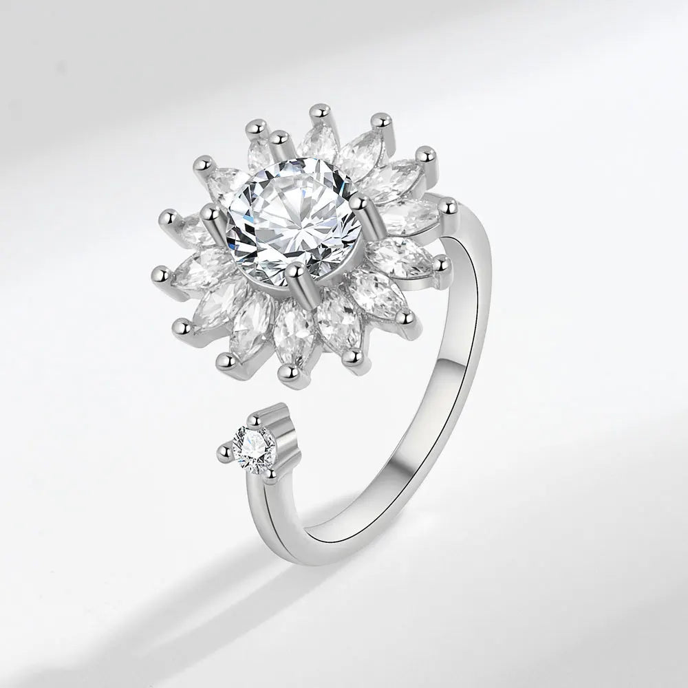Bague Spinner Tournesol – Argent 925 & Zircon